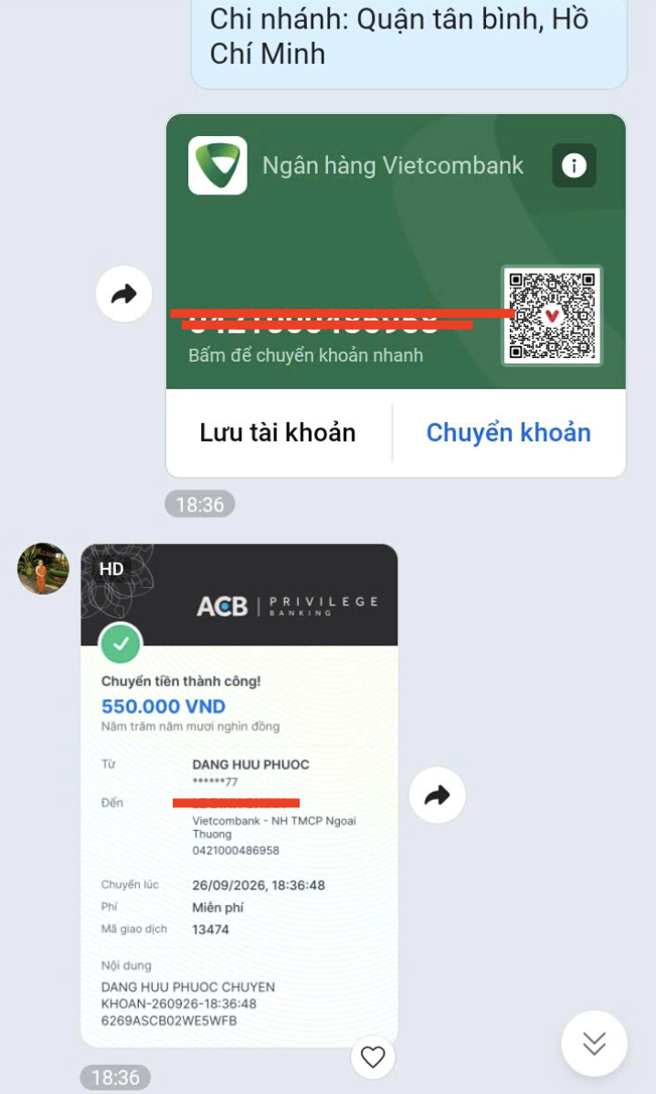 Khách hàng chuyển khoản mua Office 365