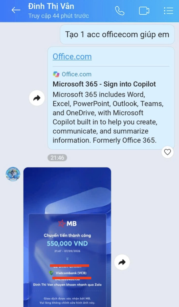 Giao dịch đăng ký Office 365